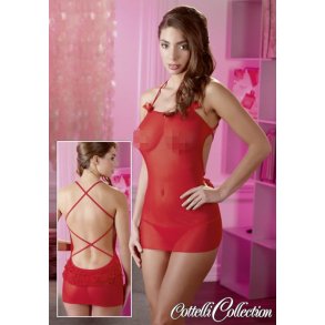 Gennesigtigt Minikjole i Rd med Flser